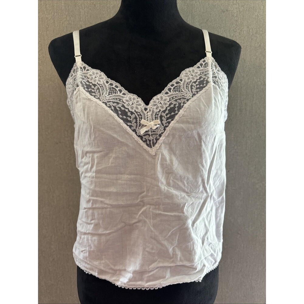 Vintage Dawn To Dusk 100% Cotton Camisole White Lace V-neck Cami M